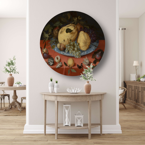 Fruitstilleven met schelpen en tulp - Balthasar van der Ast aluminium muurcirkel