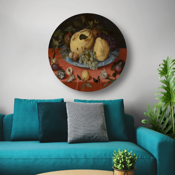 Fruitstilleven met schelpen en tulp - Balthasar van der Ast aluminium muurcirkel