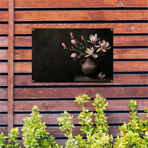 Antieke Vaas met Bloeiende Magnolia Tak tuinposter