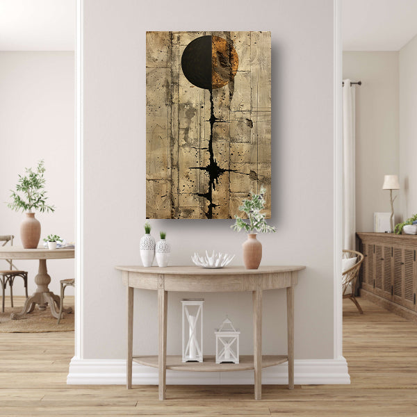 Abstract met zwarte cirkel en gouden barsten poster