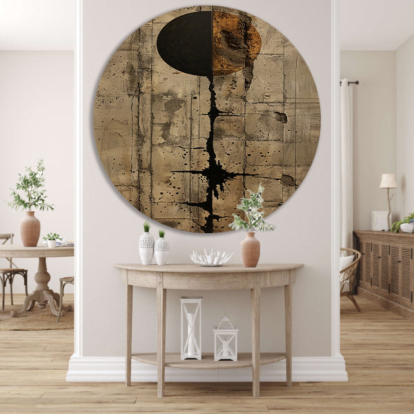 Abstract met zwarte cirkel en gouden barsten aluminium muurcirkel