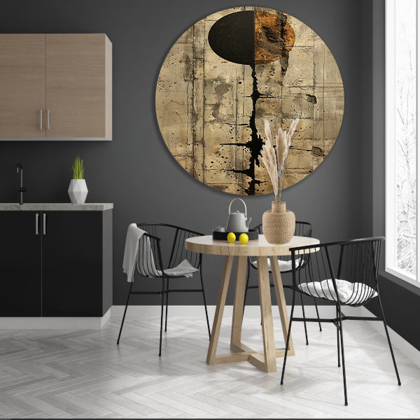 Abstract met zwarte cirkel en gouden barsten aluminium muurcirkel