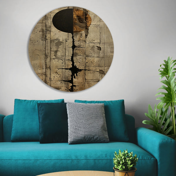 Abstract met zwarte cirkel en gouden barsten aluminium muurcirkel