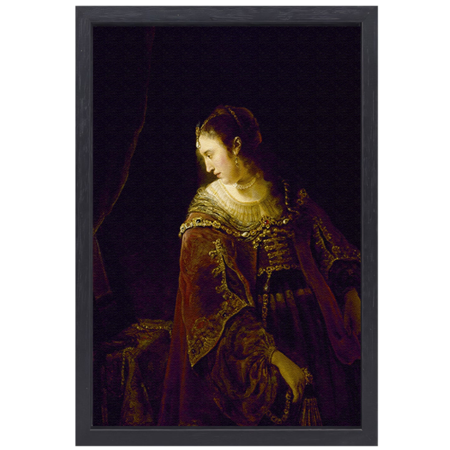Vrouw aan haar kaptafel - Ferdinand Bol canvas met baklijst