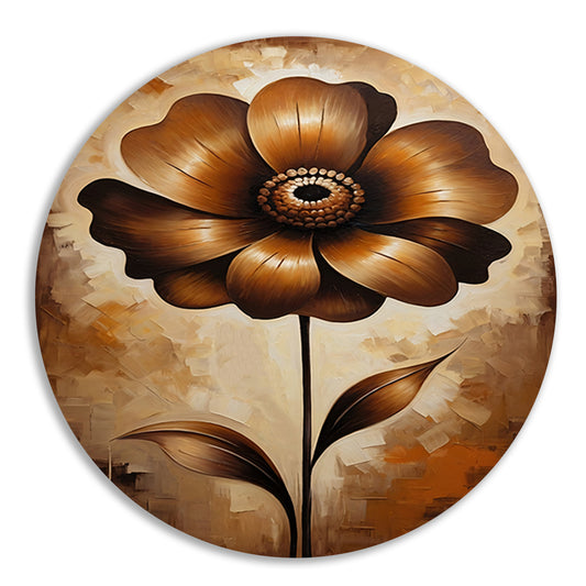 Abstracte Sepia Bloem in Olieverfstijl aluminium muurcirkel