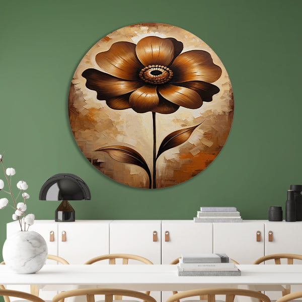 Abstracte Sepia Bloem in Olieverfstijl forex muurcirkel