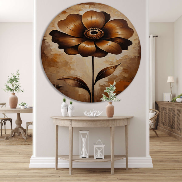 Abstracte Sepia Bloem in Olieverfstijl forex muurcirkel