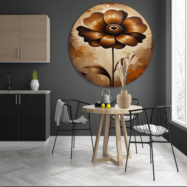 Abstracte Sepia Bloem in Olieverfstijl forex muurcirkel