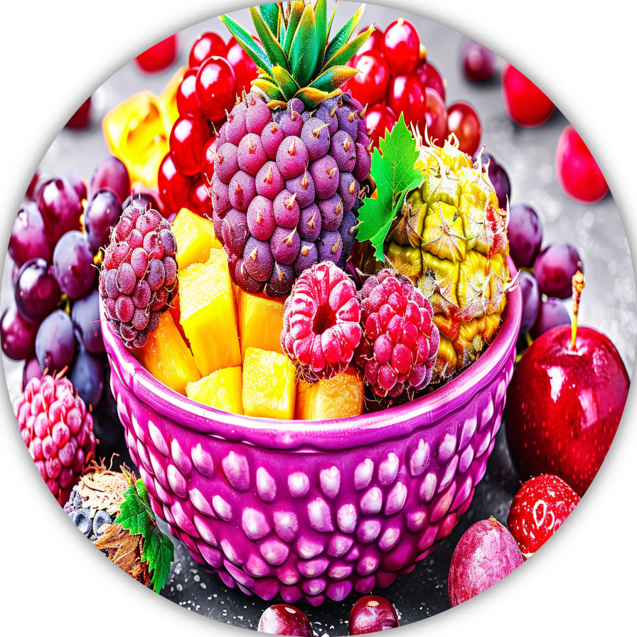 Levendige Fruitcompositie in Kleurrijke Schikking aluminium muurcirkel