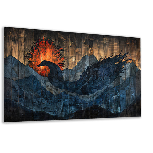 Mystieke vogel in vurige berglandschappen canvas