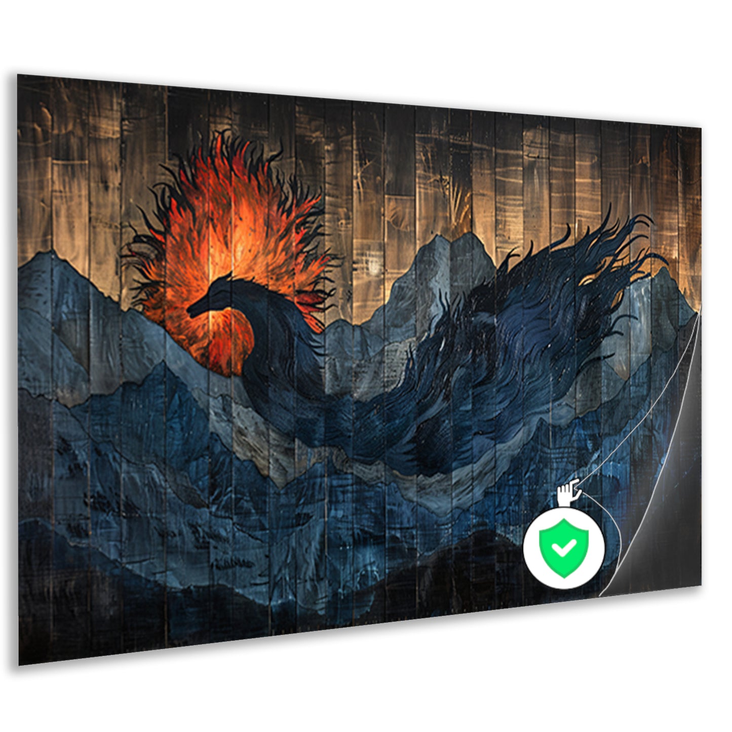 Mystieke vogel in vurige berglandschappen poster