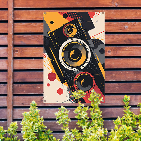 Abstract luidsprekers met Kleurrijk verfspatten tuinposter