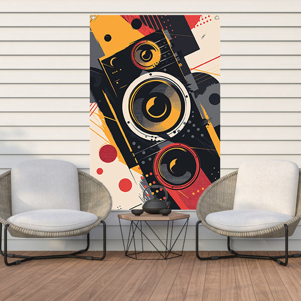 Abstract luidsprekers met Kleurrijk verfspatten tuinposter
