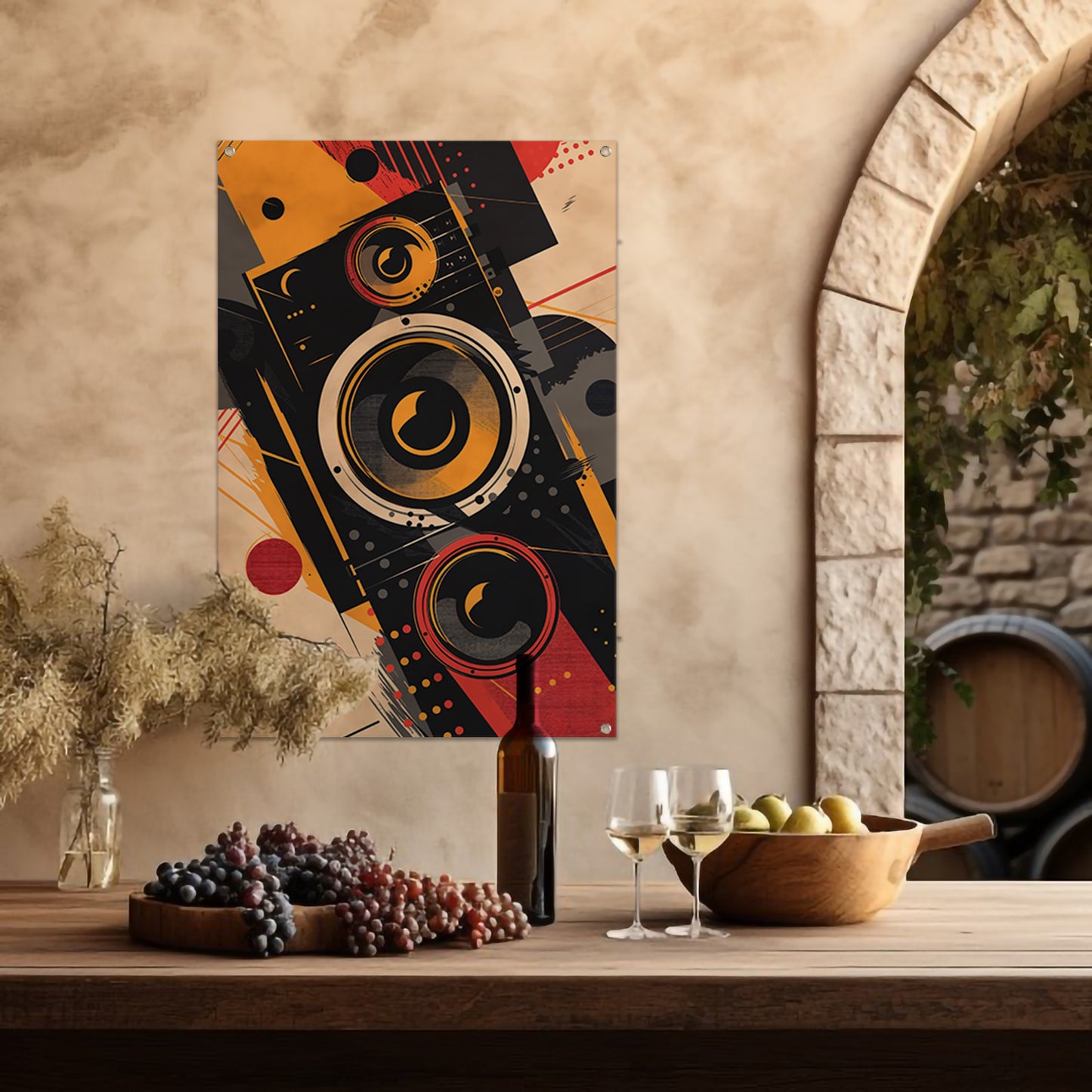 Abstract luidsprekers met Kleurrijk verfspatten tuinposter
