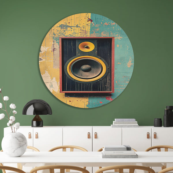 Vintage Speaker op Verweerde Muur aluminium muurcirkel