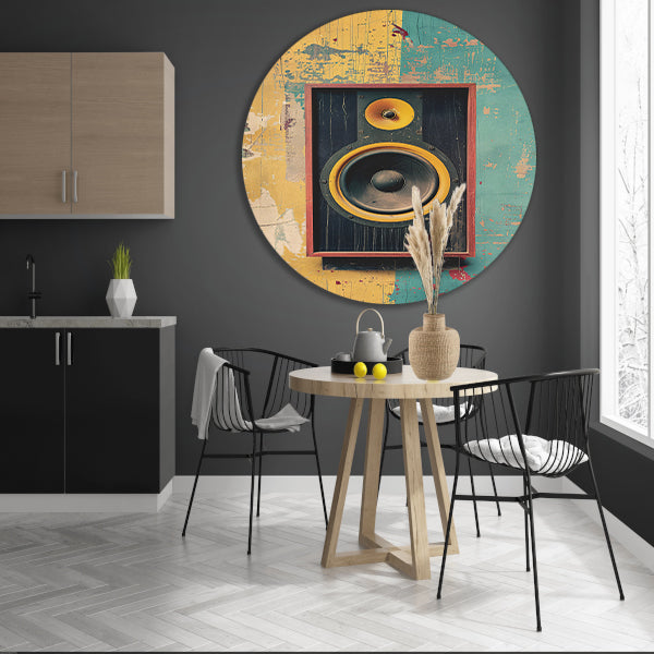 Vintage Speaker op Verweerde Muur aluminium muurcirkel