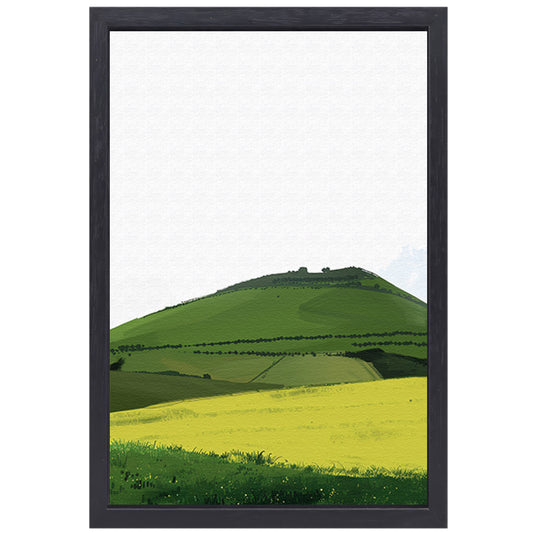 Minimalistisch groen heuvelachtig landschap schilderij canvas met baklijst