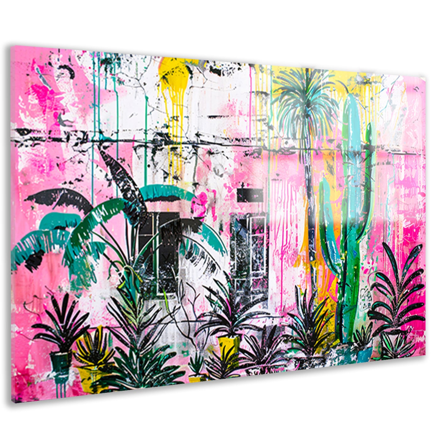 Kleurrijke abstracte muurschildering met planten acrylglas