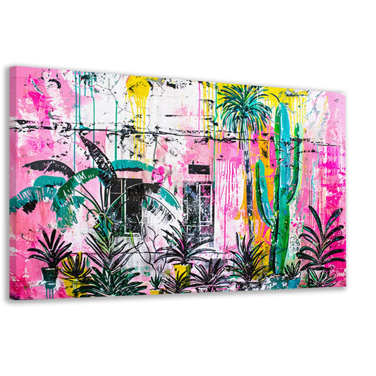 Kleurrijke abstracte muurschildering met planten canvas