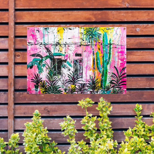 Kleurrijke abstracte muurschildering met planten tuinposter