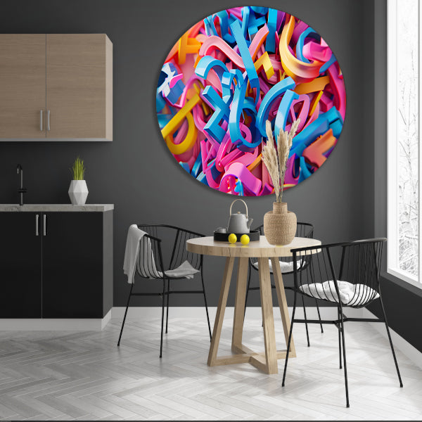 Kleurrijke 3D typografie met abstracte letters forex muurcirkel