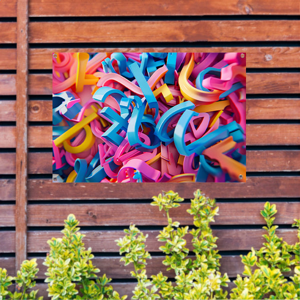 Kleurrijke 3D typografie met abstracte letters tuinposter