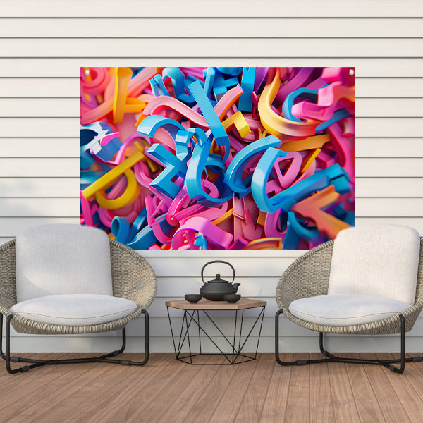Kleurrijke 3D typografie met abstracte letters tuinposter