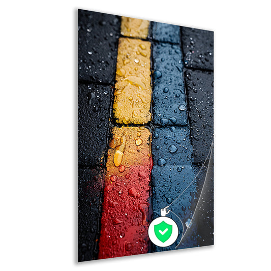 Abstract Straatstenen Met Kleurrijk Regenreflecties poster