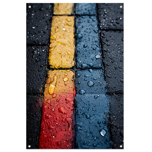 Abstract Straatstenen Met Kleurrijk Regenreflecties tuinposter