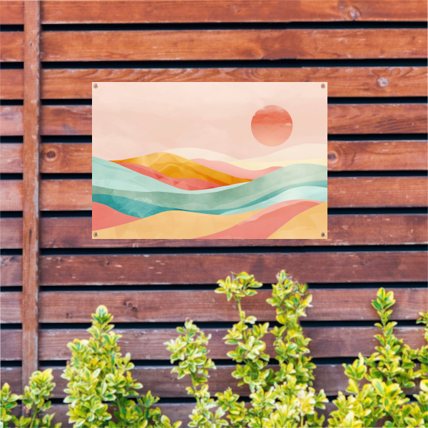 Abstracte pastelkleuren landschap met glooiende heuvels tuinposter