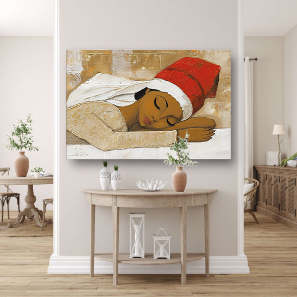 Slapende vrouw met rode hoed schilderij poster