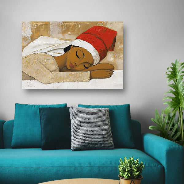 Slapende vrouw met rode hoed schilderij poster