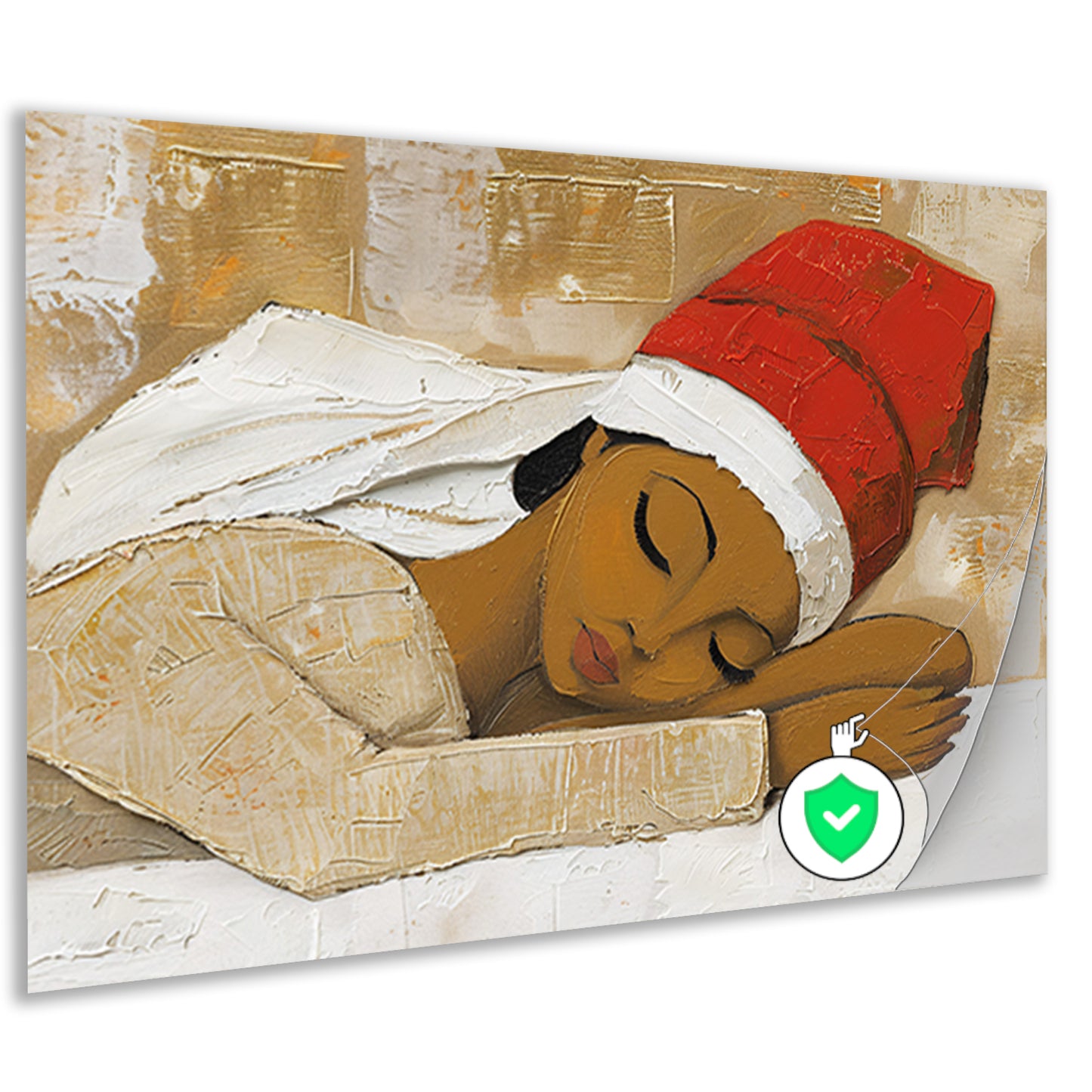 Slapende vrouw met rode hoed schilderij poster