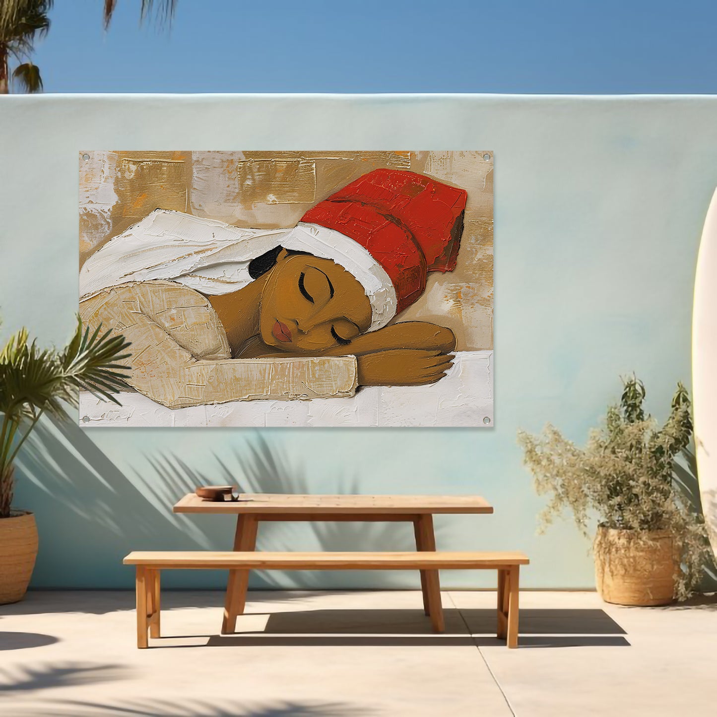Slapende vrouw met rode hoed schilderij tuinposter