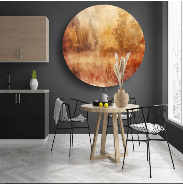 Nevelig sepia boslandschap in herfstsfeer forex muurcirkel