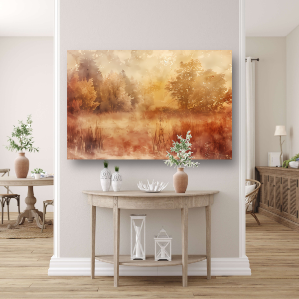Nevelig sepia boslandschap in herfstsfeer canvas