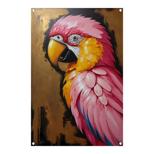 Gouden Glorie: Levendige Papegaai in Olieverf tuinposter