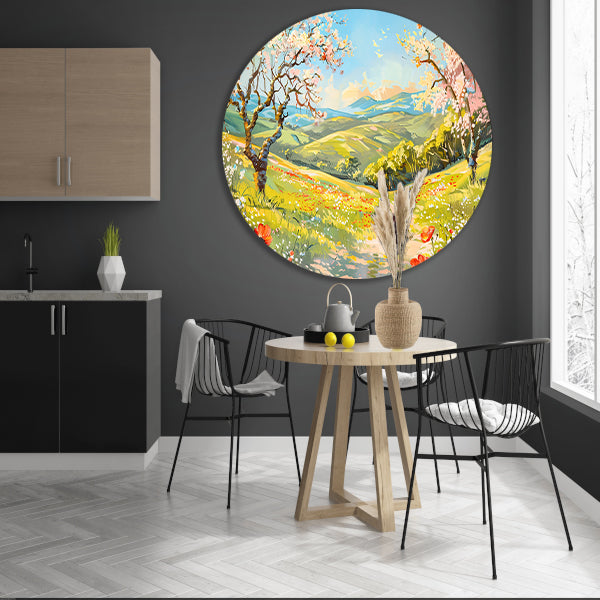 Schilderachtig lentelandschap met bloesembomen forex muurcirkel