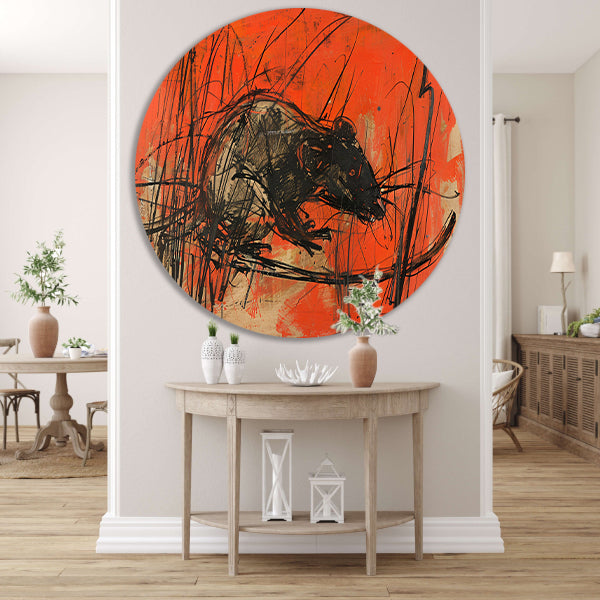 Abstracte rat in rood en zwart aluminium muurcirkel