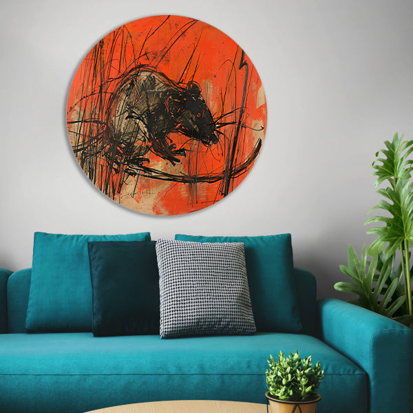 Abstracte rat in rood en zwart aluminium muurcirkel