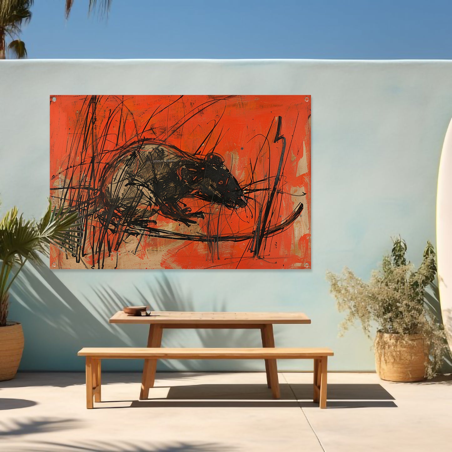 Abstracte rat in rood en zwart tuinposter
