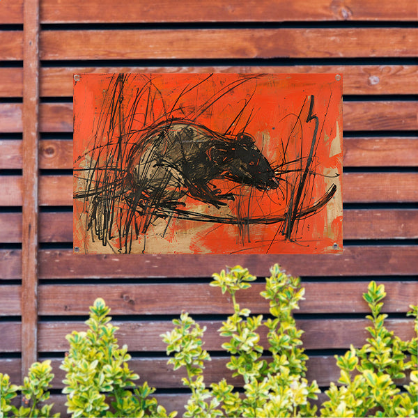 Abstracte rat in rood en zwart tuinposter