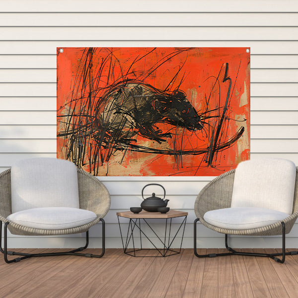 Abstracte rat in rood en zwart tuinposter