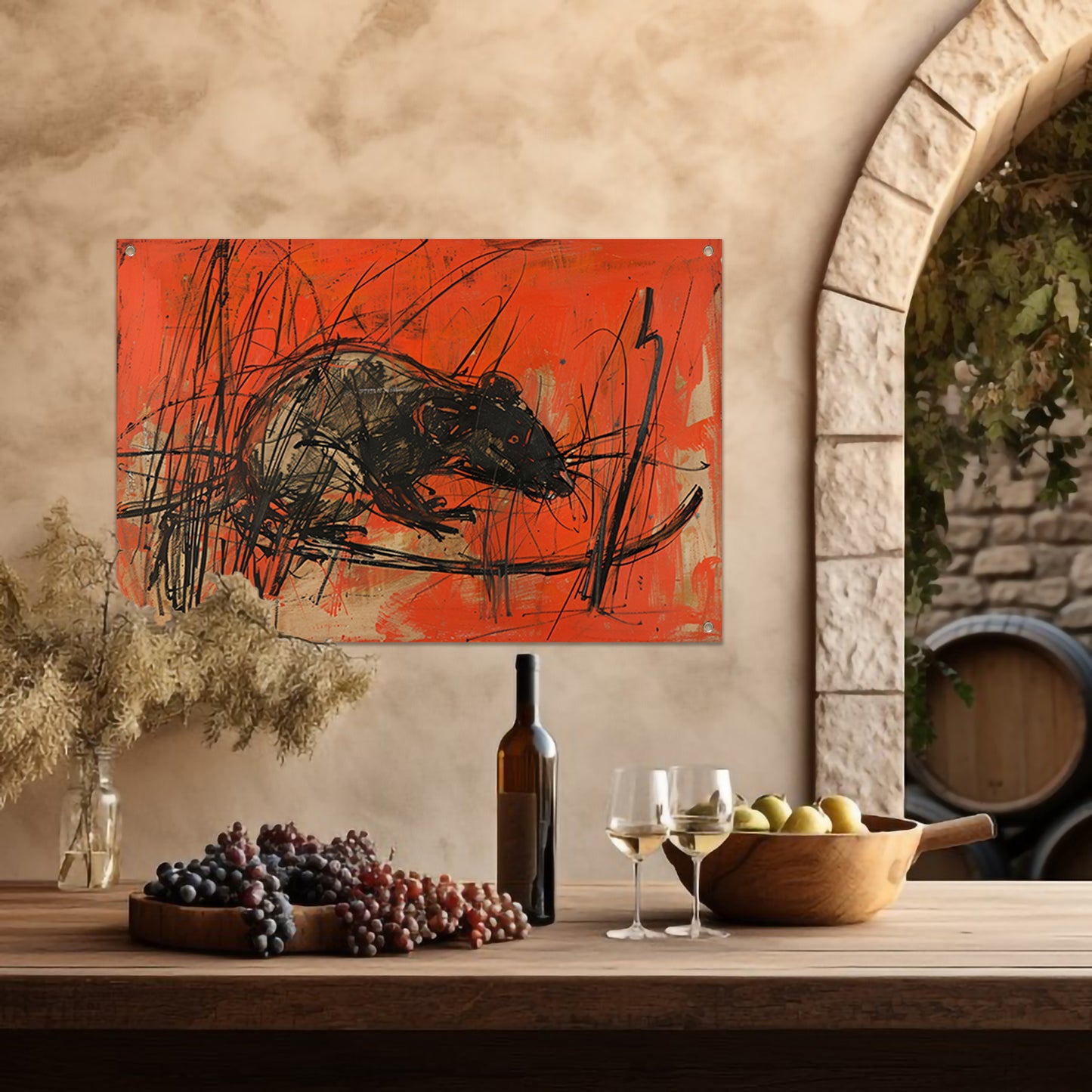 Abstracte rat in rood en zwart tuinposter