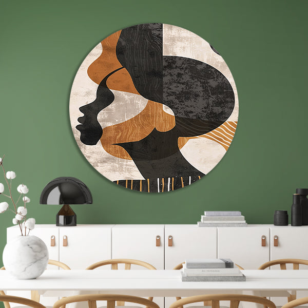 Abstract Silhouet in Aardetinten en Monochroom forex muurcirkel