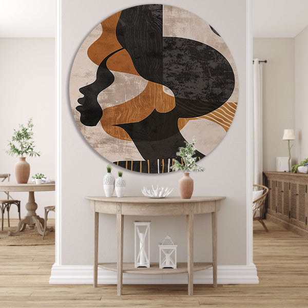 Abstract Silhouet in Aardetinten en Monochroom forex muurcirkel
