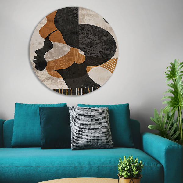 Abstract Silhouet in Aardetinten en Monochroom forex muurcirkel