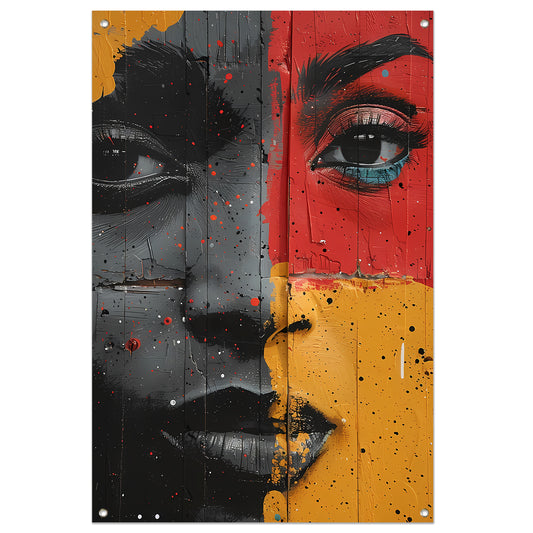 Gesplitst Gezicht met Kleurrijk Verfspetters tuinposter