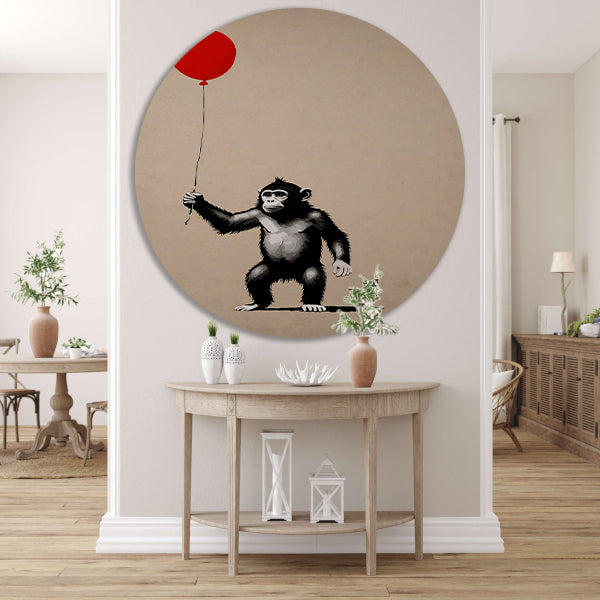 Jonge Aap met Rode Ballon forex muurcirkel