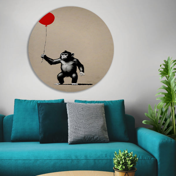 Jonge Aap met Rode Ballon forex muurcirkel